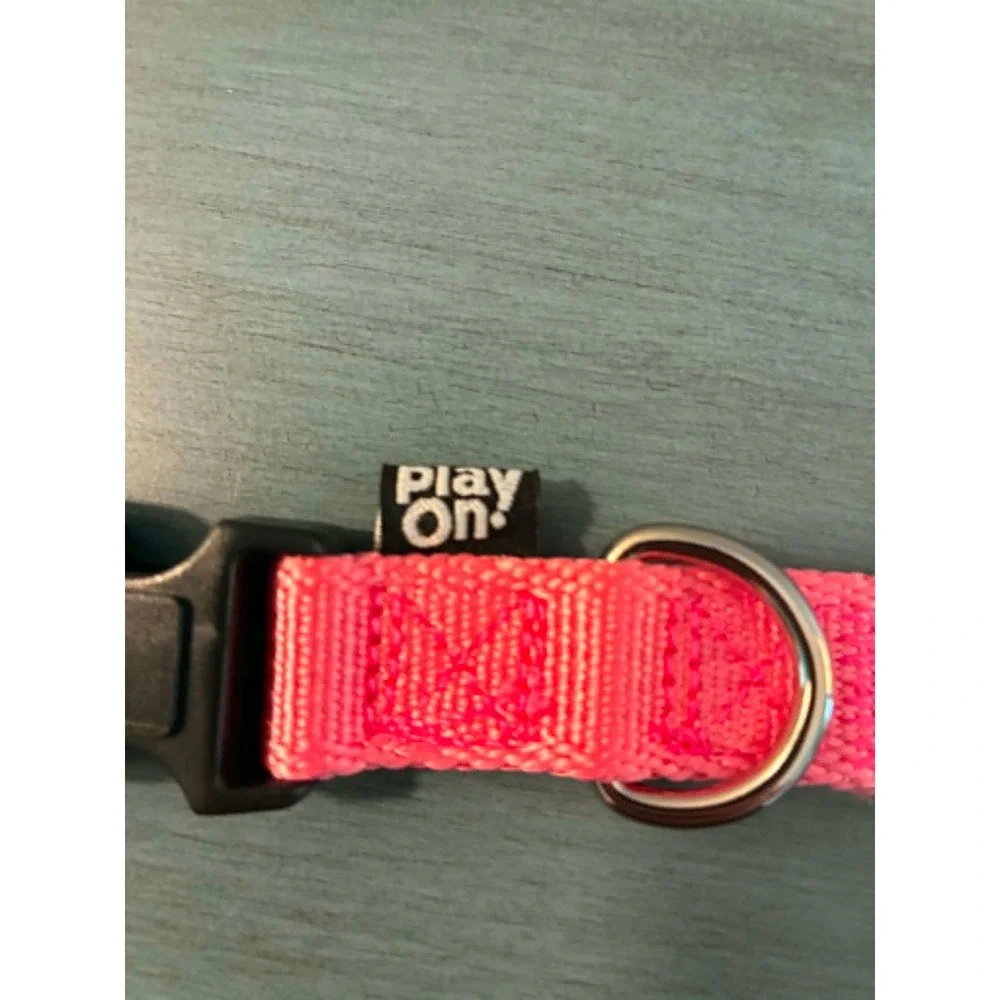 Play On Dog Collar Medium Pink Adjustable Nylon Webbing Buckle 3/4in x 14-20in
